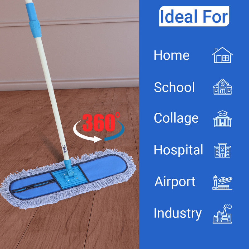 KWEL 24" Dry Cotton Pad Floor Mop with Telescopic Long Handle With extra Refill-1 Head and Refill