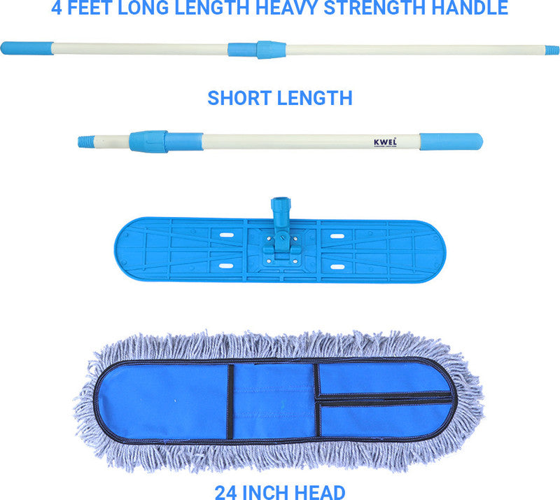 KWEL 24" Dry Cotton Pad Floor Mop with Telescopic Long Handle With extra Refill-1 Head and Refill