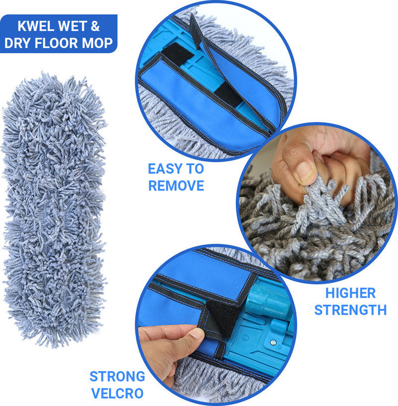 KWEL 24" Dry Cotton Pad Floor Mop with Telescopic Long Handle With extra Refill-1 Head and Refill