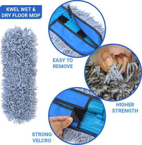 KWEL 24" Dry Cotton Pad Floor Mop with Telescopic Long Handle With extra Refill-1 Head and Refill