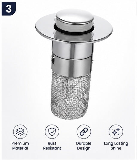 Sink Hair Filter, Removable Stainless Steel Drain Stopper Plug