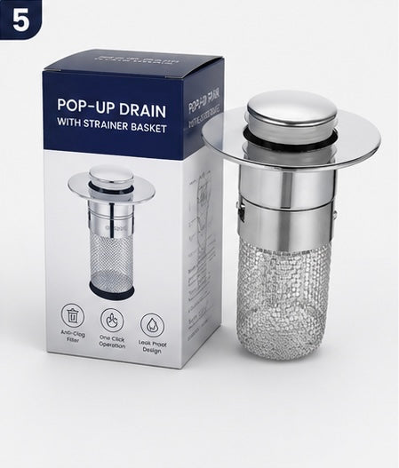 Sink Hair Filter, Removable Stainless Steel Drain Stopper Plug