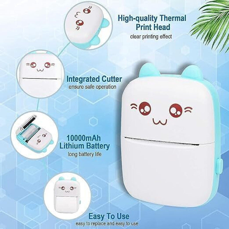 BAWALY Bluetooth Pocket Printer for Kids Prints Picture with 5 Roll of paper Mini Thermal Printer