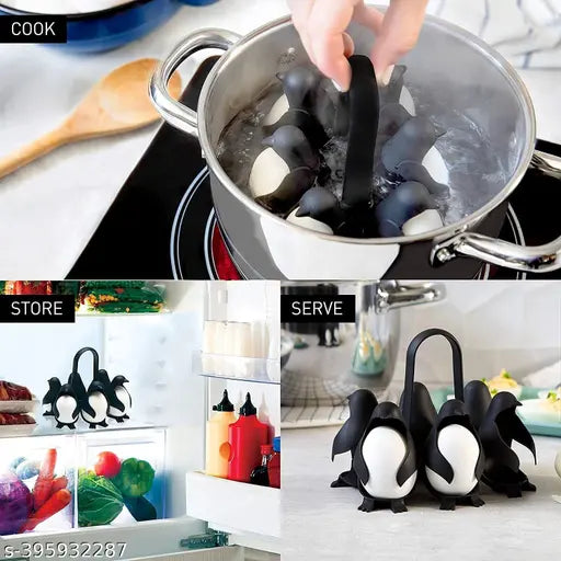 Penguin-Shaped Egg Holder & Cooker (6 Eggs, Plastic)